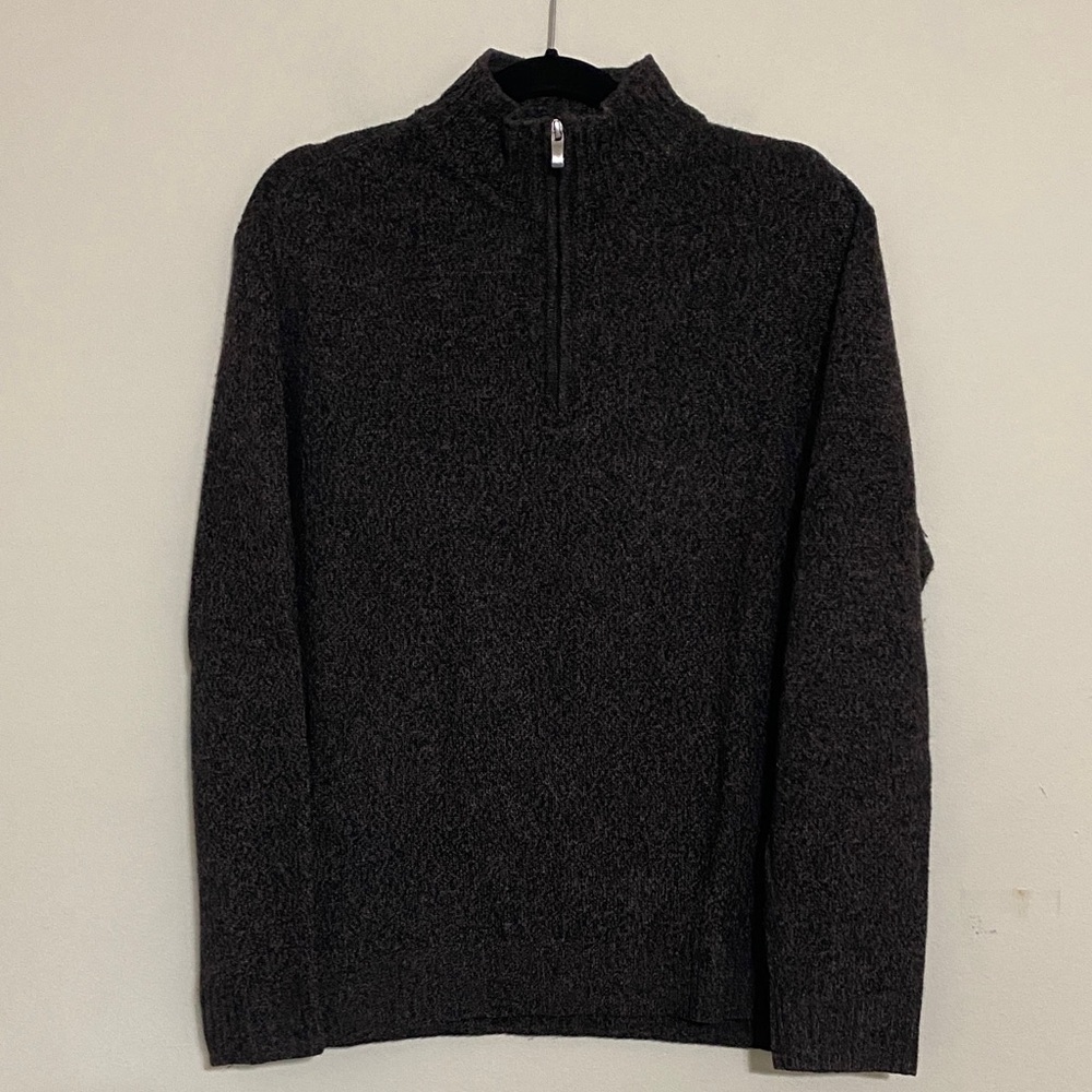 Enzo Montovani Men brown Half-Zip Sweater pullover casual office Y2K wool granpa